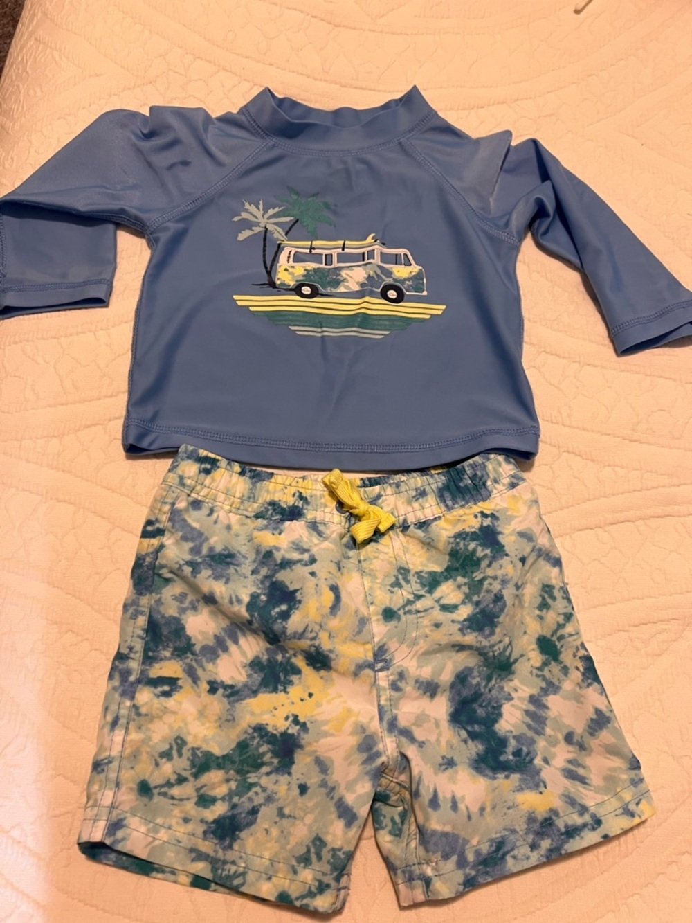 First Impressions Blue Surf Van Rashguard Set with Yellow Accents